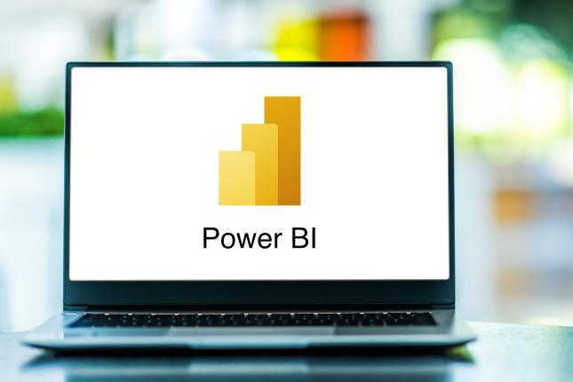 powerbi logo displayed in a laptop screen