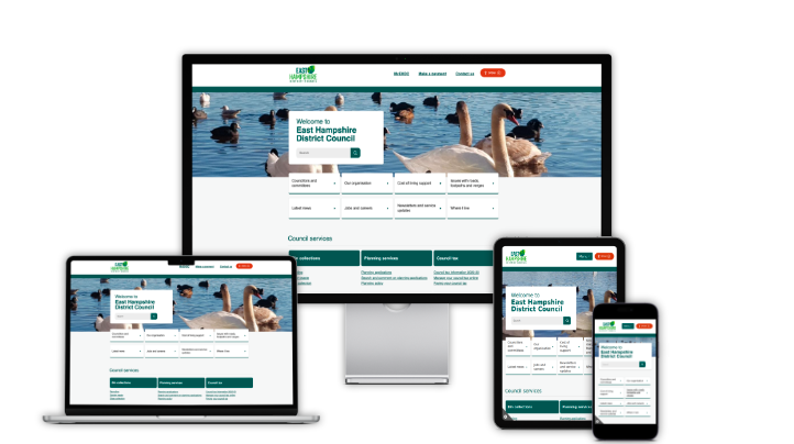 Multiple screen mockups with a council website on each screen in different responsive sixes